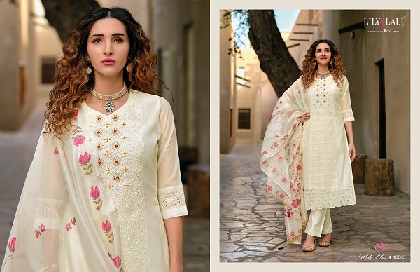 White Lotus By Lily And Lali Chanderi Silk Readymade Suits Wholesale Shop In Surat